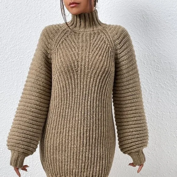 Tan Womens Sweater Dress - Picture 6 of 6